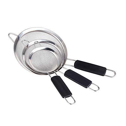 ZESPROKA Stainless Steel Fine Mesh Strainers Set of 3Large Medium  Small Sifters with Comfortable  Non Slip Handles  Ideal for Pasta Rice Tea Spaghetti Quinoa Baking