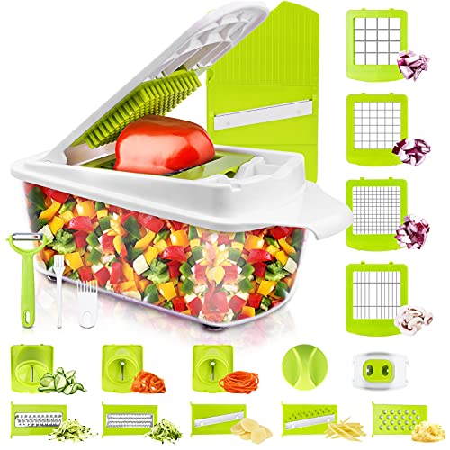 Vegetable Chopper and Slicer Dicer for Kitchen 23 PCS Veggie Slicer and Chopper Vegetable Cutter Cooking Accessories Gadget Stuff Salad Maker Dicing Machine Potato Fruit Chopper with Container