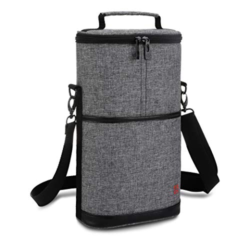 ALLCAMP 2 Bottle Wine Tote Carrier  Insulated Portable Padded Canvas Wine Bag for Travel BYOB Restaurant Wine Tasting Party Great Christmas Day Gift for Wine Lover，Gray