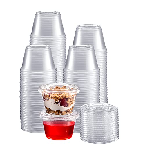 Zeml Portion Cups with Lids ( 4 Ounces 200 Pack)  Disposable Plastic Cups for Meal Prep Portion Control Salad Dressing Jello Shots Slime  Medicine  Premium Small Plastic Condiment Container