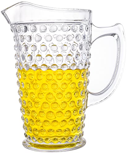 Lawei 50 Oz Glass Pitcher Clear Embosses Glass Water Pitcher with Spout and Handle Glass Carafe for Water Juice Sangria Iced Tea and Beverage