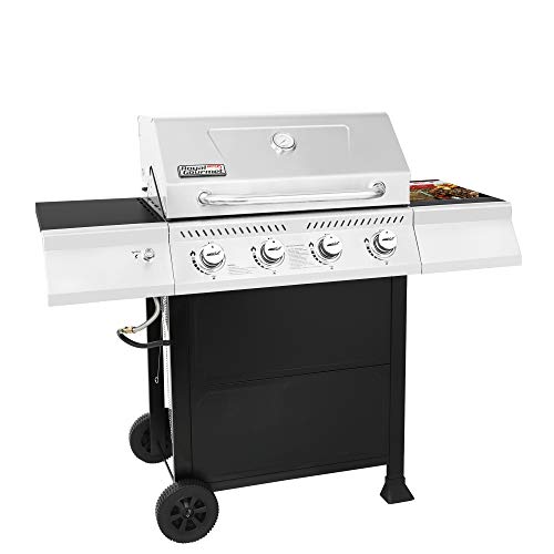 Royal Gourmet GA4400T Stainless Steel 4Burner BBQ Liquid Propane Gas Grill 40000 BTU Cart Style Perfect Patio Garden Picnic Backyard Barbecue Grill with Side Tables
