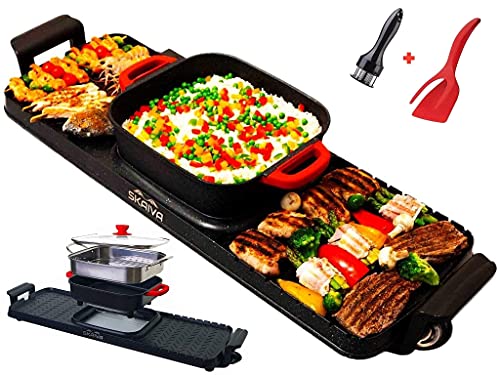 SKAIVA 3 in 1 Electric Smokeless Grill and Hot Pot with Steamer Detachable Shabu Shabu Hot pot Electric Indoor Korean BBQ Grill NonStick KBBQ Hotpot Grill Combo