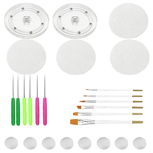 26 Pieces Cookie Decorating Kit Supplies Including 2 Acrylic Cookie Turntable 6 Cookie Scribe Needle 4 Silicone Mesh Mats 6 Cookie Decoration Brushes 8 Rubber Feet Bumpers