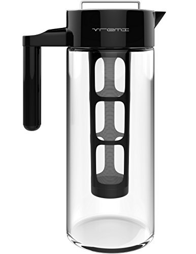 Vremi Cold Brew Iced Coffee Maker and Tea Infuser  32 Ounce 1 Quart Glass Carafe Pitcher Airtight Lid and Spout  BPA Free Reusable Mesh Filter for Ground Coffee Loose Tea  Dishwasher Safe  Black