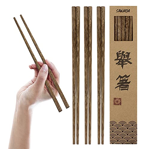 DigitiZerArt 10Pairs Wooden Chopsticks Dishwasher Safe ChopstickReusableNatural Healthy Chinese Classic Style for Kitchen Dining Room Gourmet Noodles (98 Inch)