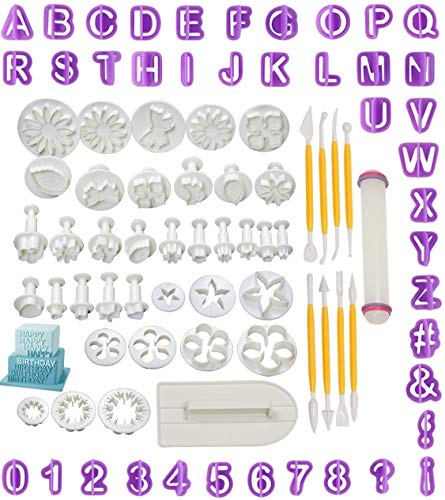 86 Pcs Fondant Cutters Icing Plunger Cake Cookie Cutter Sugarcraft Rose Daisy Sunflower Leaf Butterfly Heart Shape Homemade Cake Decorating Tools Molds