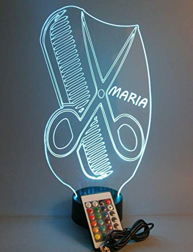 Scissors Comb Barber Hairdresser Hair Shop Barbershop Cut Groom Scissors Night Light Up LED Free Engraved Custom Name Personalized Desk Table Lamp with Remote 16 Colors Its Wow Great Gift