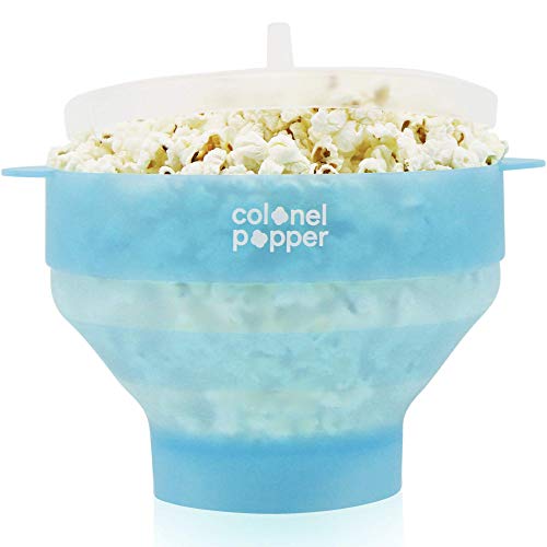 Original Colonel Popper Healthy Microwave Popcorn Maker  LFGB Food Grade Certified BPA Free Popcorn Poppers (Transparent Blue)
