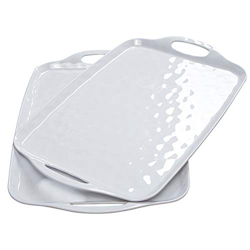 TP Serving Tray with Handles Large Rectangle Melamine Serving Platter Set of 2 White (19 x 12)