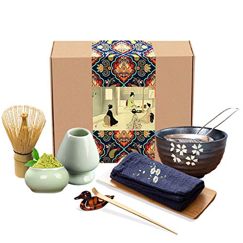 Artcome Japanese Matcha Tea Set Matcha Whisk Traditional Scoop Matcha Bowl Ceramic Whisk Holder Matcha Caddy Handmade Matcha Ceremony Kit For Traditional Japanese Tea Ceremony (9Pcs)