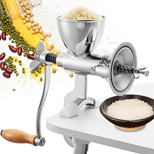 Moongiantgo Hand Grain Mill Manual Coffee Grinder Coarseness Adjustable Stainless Steel Hand Crank Grinding Tool for Beans Grains Spices Pepper Rice Nixtamalized Corn Chickpeas Poppy Seeds Bird Feed
