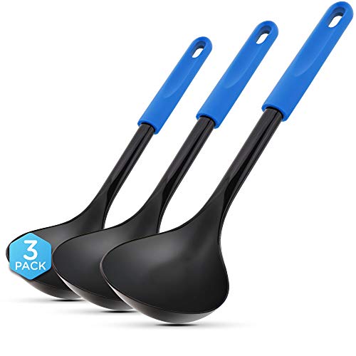Ram Pro Kitchen Ladle Cooking Utensil Soup Ladle Made of Heat Resistant Nylon with Plastic Handle Ideal for use with NonStick Pots and Pans  Blue (Pack Of 3)