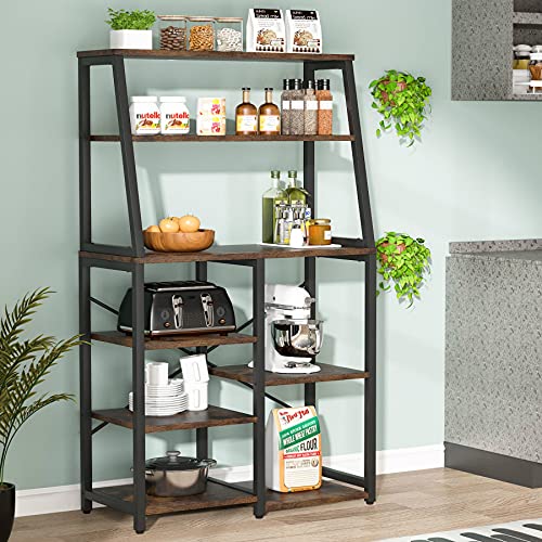 Tribesigns Kitchen Bakers Rack with Storage Shelves 8Tier Microwave Oven Stand Coffee Bar with Hutch Utility Storage Shelf Standing Spice Rack (Brown)