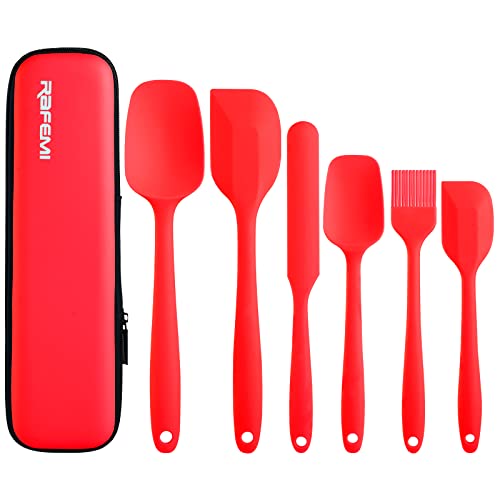 Spatulas Set for Kitchen Rubber Silicone Cooking Utensil tools Sets Heat Resistant 600°F 6PcsNonstick Seamless Design Kitchen Spatulas for Baking Cooking With Organize CaseRed