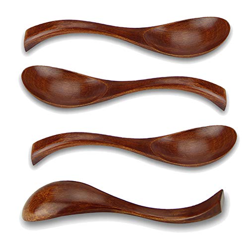 AOOSY Soup Spoons Wooden Spoons 4 Pieces Japanese Style Eco Friendly LightWeight Table Spoon Kitchen Utensil for Adults and Kids