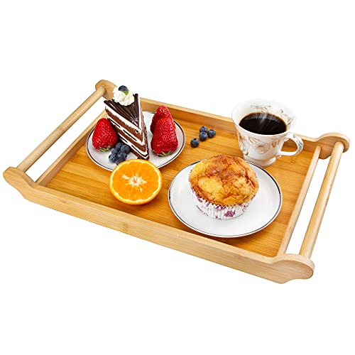 Japanese Bamboo Serving Tray with Handles Rectangular Wooden Breakfast Tray Great for Dinner Tray Tea Tray Coffee Tray Bar Tray Bed Tray Food Tray (Japanese)