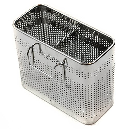 Cook Mate Kitchen Utensils Chopsticks Holder Stainless Steel Perforated Drying Rack Basket with Hooks 2 Divided Compartments Large