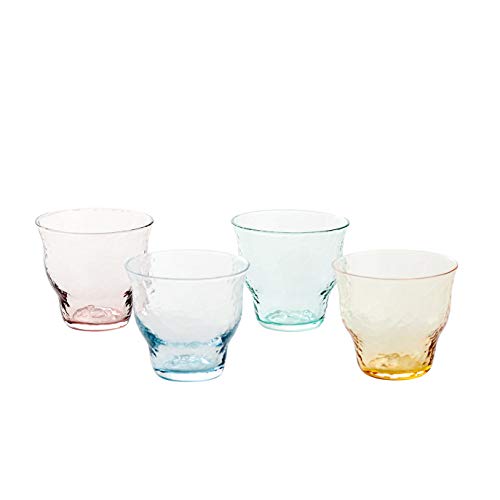 Handcrafted Colored Water Glass with Crystalline Details 64oz Set of 4 for Sake Cocktail Juice or any Cold Beverage