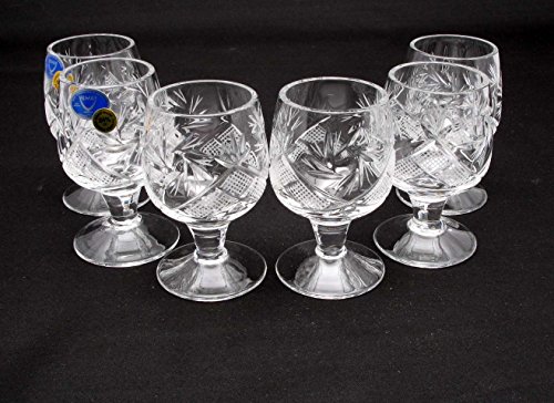 SET of 6 Russian CUT Crystal Shot Glasses on Short Stem 50ml Hand Made