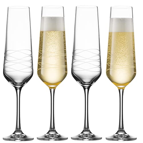 Glass champagne flutes Set Of 4  Chic Long Stem 7 ounce Wine Glass set Made From Crystal Clear Glass  Grat Wine Gift For Wedding Anniversary ChristmasBirthday  Made In Europe