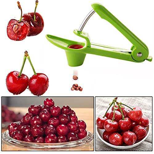Cherry Pitter Strawberry Huller Cherry Pitter Tool Cherry Pitter Remover Olive Pitter Tool Portable Cherry Pitter Tool for Kitchen Aid  FoodGrade Stainless Steel SpaceSaving Lock Design