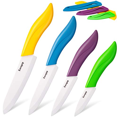 Updated Version Ceramic Knife Set 4Piece Color with Sheaths (Includes 3 Paring Knife 4 Fruit Knife 5 Utility Knife 6 Chef Knife) for Home Kitchen(Multicolour)
