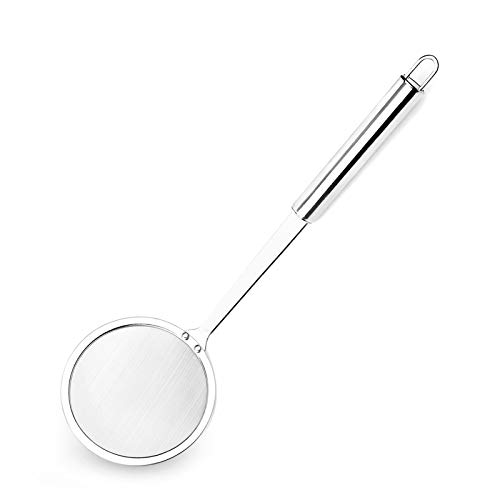 Hiware Stainless Steel Fat Skimmer Spoon  Fine Mesh Food Strainer for Grease Gravy and Foam Japanese Hot Pot Skimmer with Long Handle