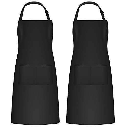 Puroma Adjustable Bib Apron Waterdrop Resistant with 2 Pockets Unisex Cooking Kitchen Aprons for Chef Couple BBQ Painting (Black）