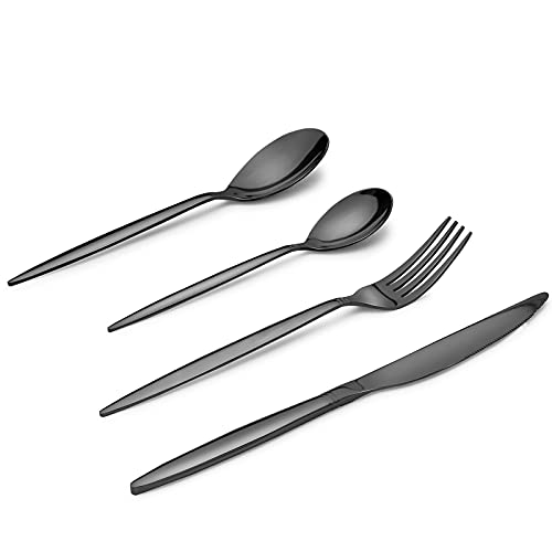SANTUO 24 Piece Silverware Set for 6 Dinning Stainless Steel Flatware Set 24pcs Lunch Tableware Cutlery Set Dinner Mirror Polished Utensils Include Knife Fork Spoon for Home (Black Titanium)