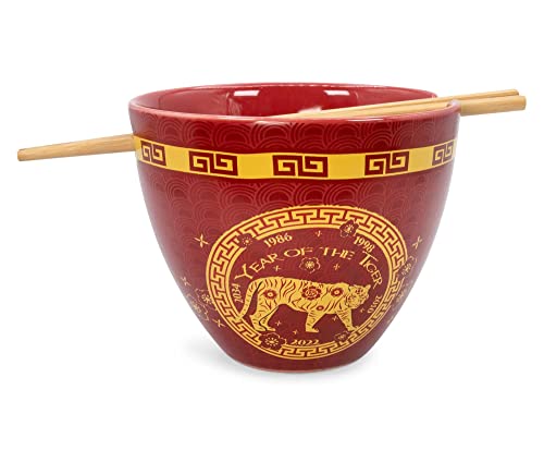 Year Of The Tiger Chinese Zodiac Ceramic Dinnerware Set  Includes 16Ounce Ramen Noodle Bowl and Wooden Chopsticks  Asian Food Dish Set For Home  Kitchen  Kawaii Lunar New Year Gifts