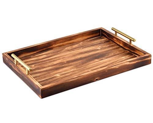 JANA Decorative Tray with Golden Handles  18 x 13  Large Wooden Serving Tray for Ottoman  Coffee Table Wood Tray  Coffee Table Tray  Perfect for Breakfast in Bed Tray