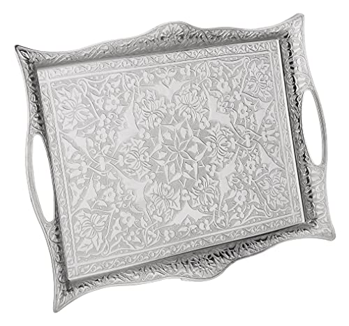Erbulus Turkish Serving Trays  (1417 x 1023)  Silver Tray Decorative  Table Centerpiece and Kitchen Tea Trays for Serving  Rectangle Silver Platter for Dinner Coffee and Dessert