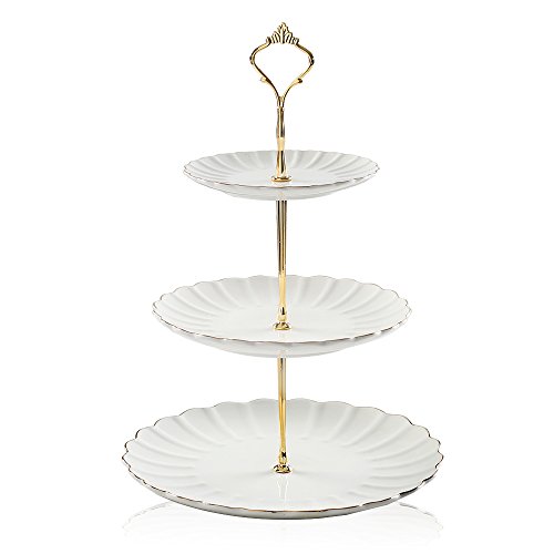 SWEEJAR 3 Tier Ceramic Cake Stand Wedding Dessert Cupcake Stand for Tea Party Serving Platter (White)