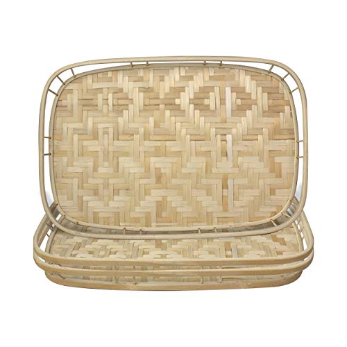 Made Terra Bamboo Wicker Serving Trays with Handles Handwoven Serving Platter Trays for Coffee Breakfast Bread Food Dish and Decorative Trays for Dining Table (3 Pack) (3)