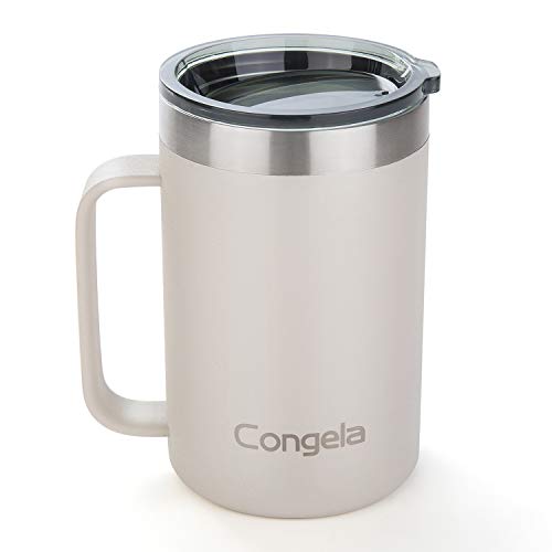 Congela 18oz Stainless steel insulated coffee mug with handle tea cup with Tritan lid and Cement color perfect for winter outdoor camping or fishing (Cement 18oz)