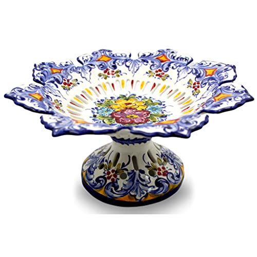 HandPainted Traditional Floral Ceramic Footed Fruit Bowl Made in Portugal