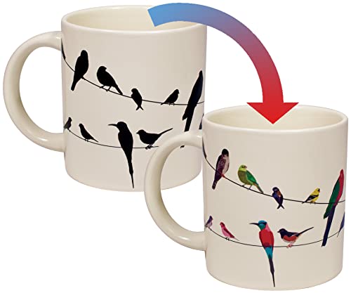 Birds on a Wire Heat Changing Mug  Add Coffee or Tea and Colorful Birds Appear  Comes in a Fun Gift Box
