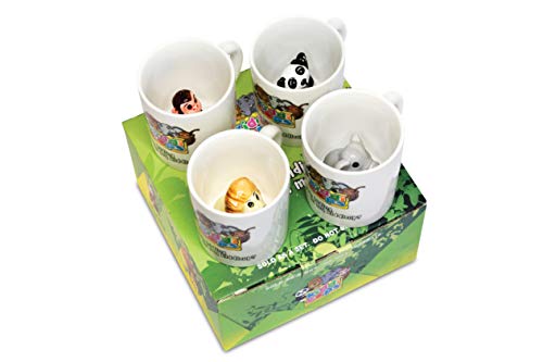 White Coffee Mugs for Kids  Ceramic HandPainted Drinking Cups with Animal Inside  Dishwasher Safe Toddler Peekaboo Mug  Set of 4