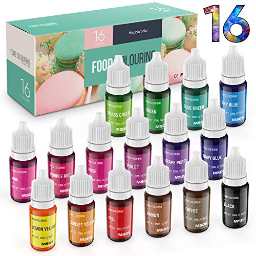 Food Coloring Dye DaCool Cake Color Set 16 Color Liquid Food Grade Tasteless Vibrant Color for Baking Cookie Icing Cake Decorating Fondant Clay Craft DIY Supplies Kit  55 fl Oz(10ml Each Bottles)