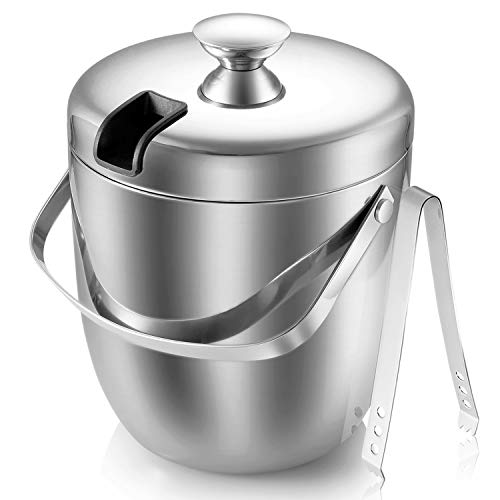 Ice Bucket  Double Walled Stainless steel Ice Bucket  Wine Bucket with Tongs  Thickened Lid (28 L)  Portable Chiller Bin Basket for Parties BBQ  Buffet