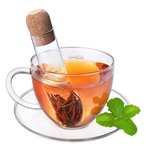 Individual Tea Cup Glass Tube Infuser  Mini Infuser Filter for Fruit Herbal or loose leaf Tea with Cork Lid  Infuser Tea Strainer Brewing Tube Tumbler Mags  Teapots (1)