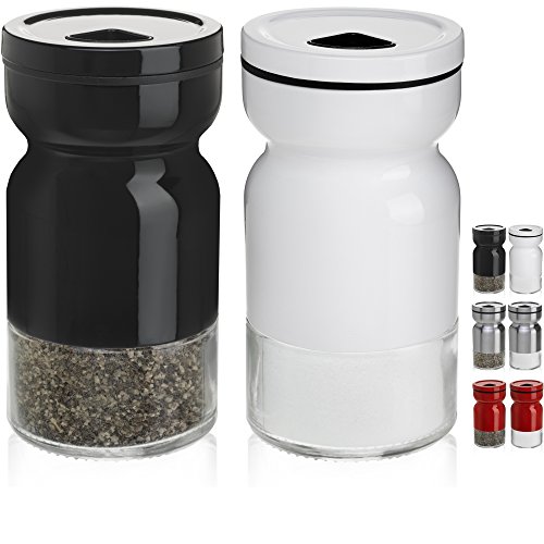CHEFVANTAGE Salt and Pepper Shakers Set with Adjustable Pour Holes  Black and White