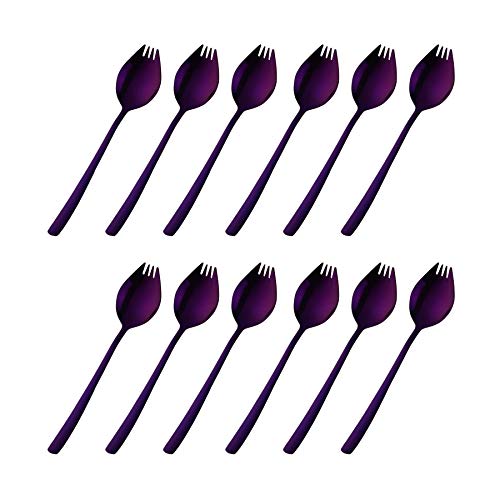 12 Pieces Stainless Steel Sporks 76Inch Stainless Steel Salad Fork and Ice Cream Spoon for Cheese Fruit and Noodle Purple