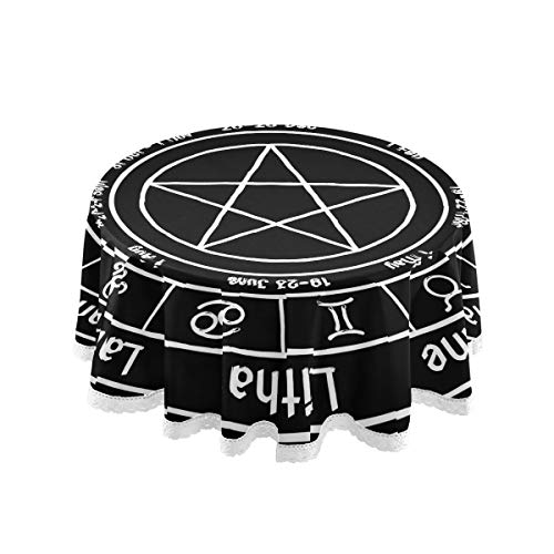KFBE Round Tablecloth Pentagram Twelve Constellations Table Cloth Black Table Cover for Circular Table HeatResistant Washable Polyester for Dining Wedding Party Christmas 2080750