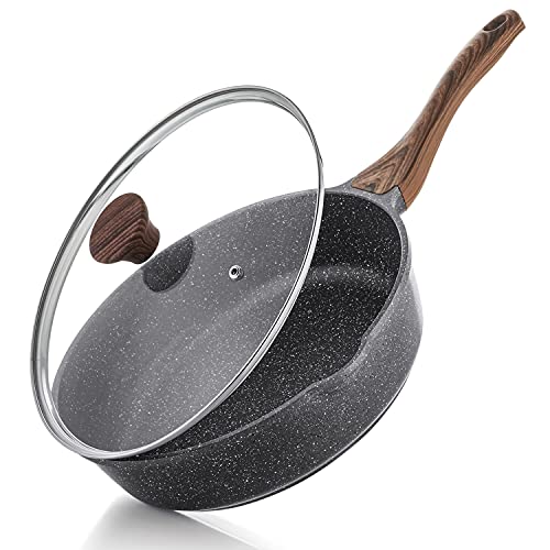 SENSARTE Nonstick Deep Frying Pan Skillet 11inch Saute Pan with Lid Staycool Handle Chef Pan Healthy Stone Cookware Cooking Pan Induction Compatible PFOA Free