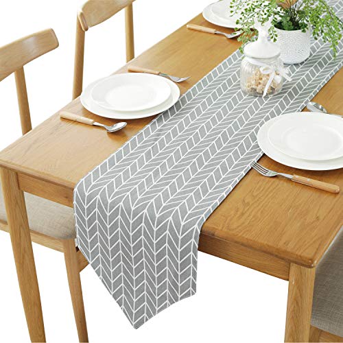 YETOOME Cotton Linen Geometry Checkered Table Runner for Kitchen Dining Living Room Foyer Table Summer Parties Wedding Party Home Decoration Grey 12x71