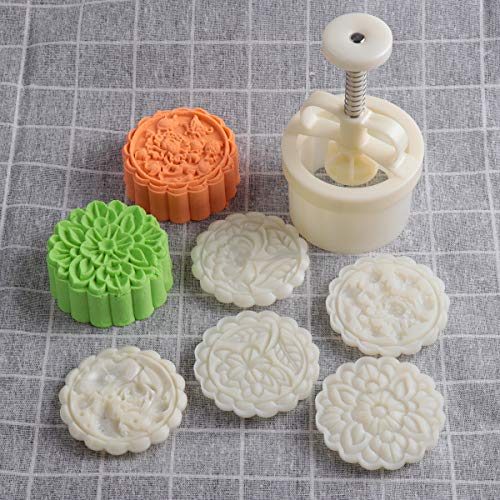 180g 5pcs Cookie Stamps Thickness Adjustable Moon Cake Mold Set Cookie Press DIY Decoration Hand Press Cutter Cake Dessert Mold