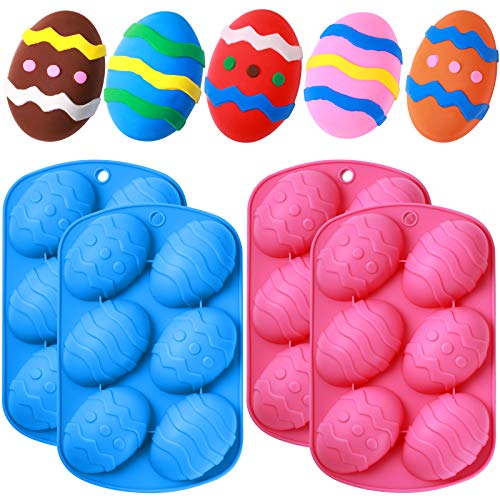 4 Pieces Easter Egg Shaped Silicone Cake Mold Easter Candy Cookie Mould Silicone Baking Mold for Making Cake Decorating Chocolate Candy Jello Baking Pan