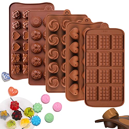5 Pack Chocolate Candy Mold Silicone Baking Molds for Cookie Mini Soap Cake Muffin and Jello Fat Bombs，